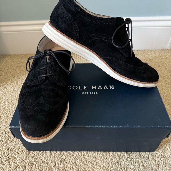 Cole Haan Shoes - Cole Haan Womens Lunargrand Black Suede Wingtip Oxfords Casual Shoes Size 7C